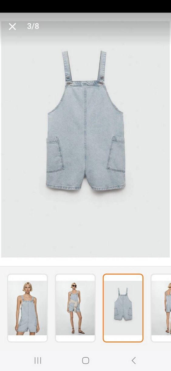 buz mavisi Jean Mini Askılı Şort Tulum - Görsel 5