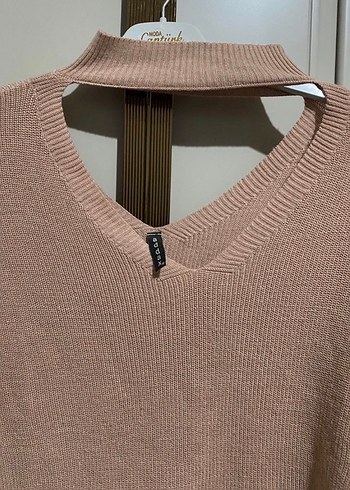 Bej V Yaka Kadın Triko Kazak - Görsel 2