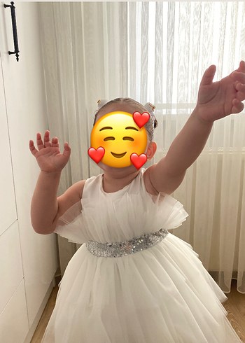 Beyaz Kız Çocuk Fırfırlı Abiye Elbise - Görsel 2