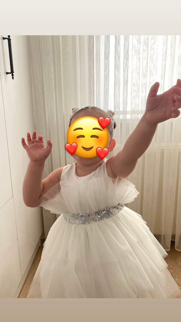 Beyaz Kız Çocuk Fırfırlı Abiye Elbise - Görsel 2