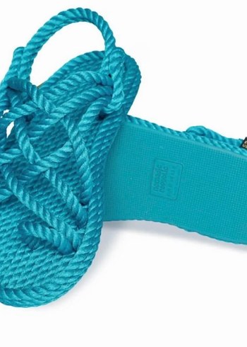 Turkuaz Elastik Platform Topuklu Kadın Sandalet - Görsel 4