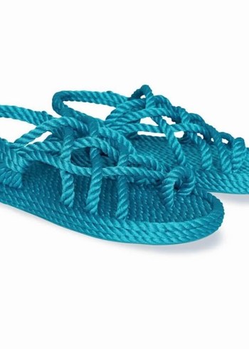 Turkuaz Elastik Platform Topuklu Kadın Sandalet - Görsel 5