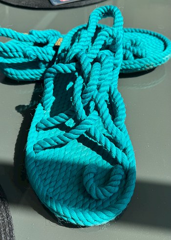 Turkuaz Elastik Platform Topuklu Kadın Sandalet - Görsel 2