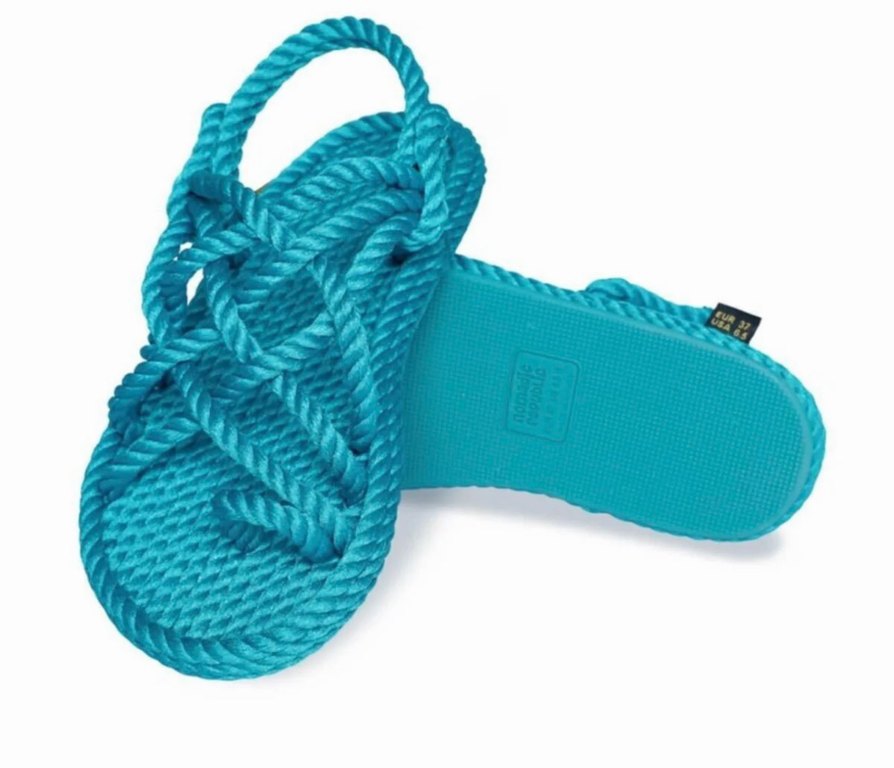 Turkuaz Elastik Platform Topuklu Kadın Sandalet - Görsel 4