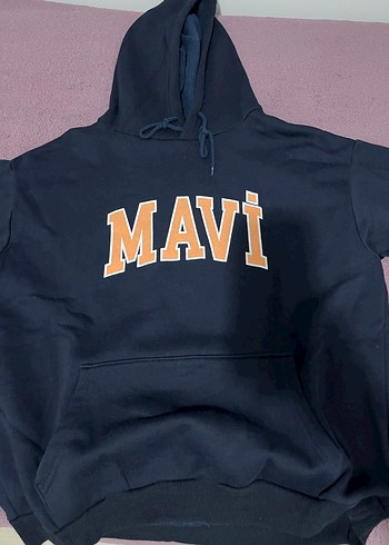 Mavi Mavi Baskılı Kapüşonlu Sweatshirt