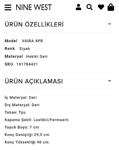 38 Beden Nine West Siyah Şık Deri Çizme 38