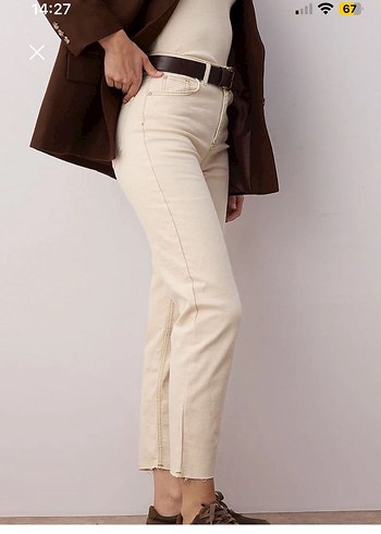 Bej Kadın Süet Cigarette Pantolon - Görsel 2