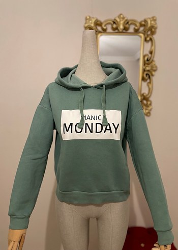 Yeşil Kapüşonlu Uzun Kollu Sweatshirt