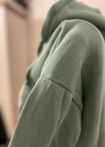 m Beden yeşil Renk Yeşil Kapüşonlu Uzun Kollu Sweatshirt