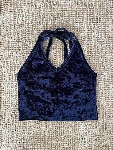Lacivert kadife crop