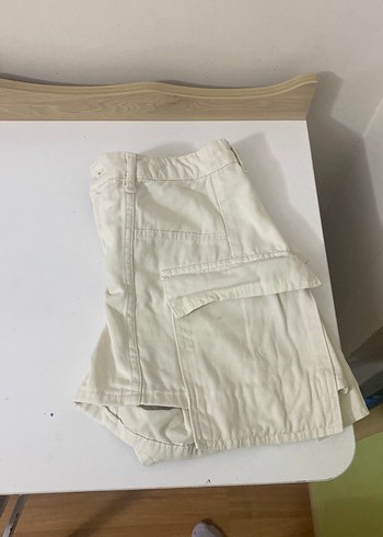 36 Beden beyaz Renk Bej Yüksek Bel Keten Mini Şort