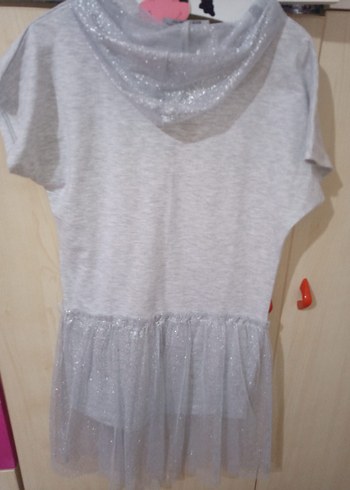 Gri Kısa Kollu Baskılı penye Elbise - Görsel 4