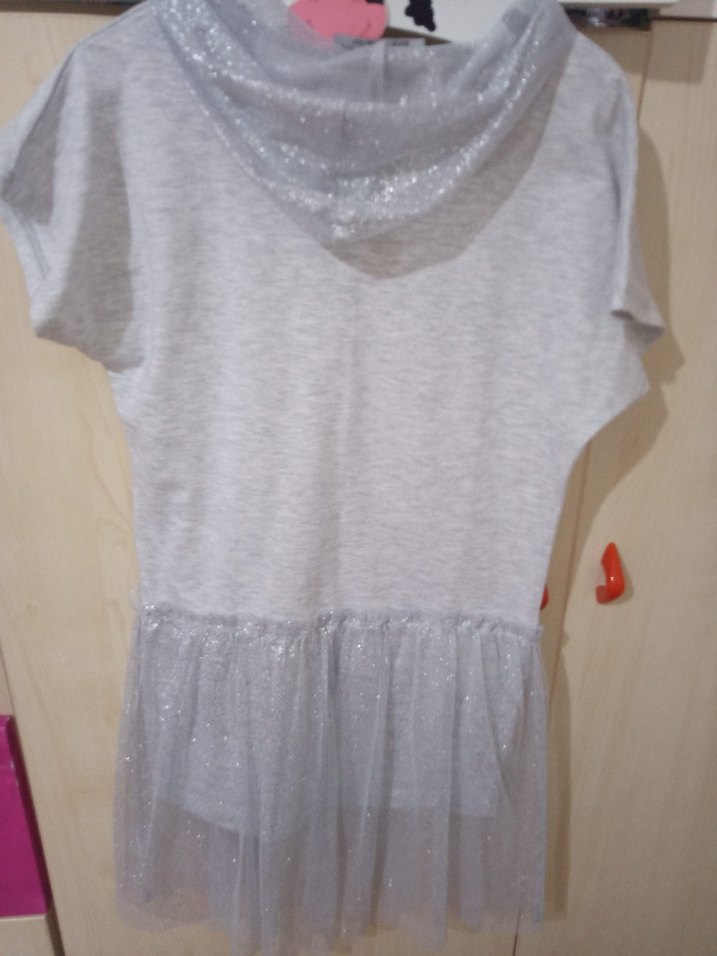 Gri Kısa Kollu Baskılı penye Elbise - Görsel 4