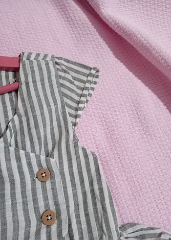 Kız Çocuk Gri Çizgili V Yaka Elbise - Görsel 5