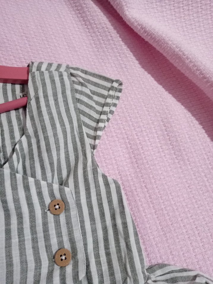 Kız Çocuk Gri Çizgili V Yaka Elbise - Görsel 5