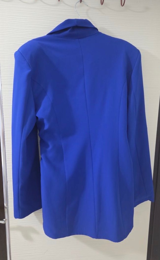 Mavi Kemerli Uzun Kadın Blazer Ceket - Görsel 4