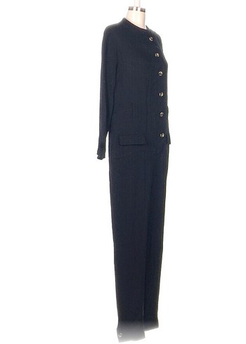 Düğmeli Siyah Kadın Keten Tulum - Görsel 2