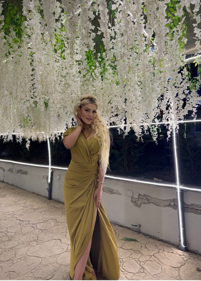 Kenzel Kadın Uzun Drapeli V Yaka Abiye Elbise - Görsel 2