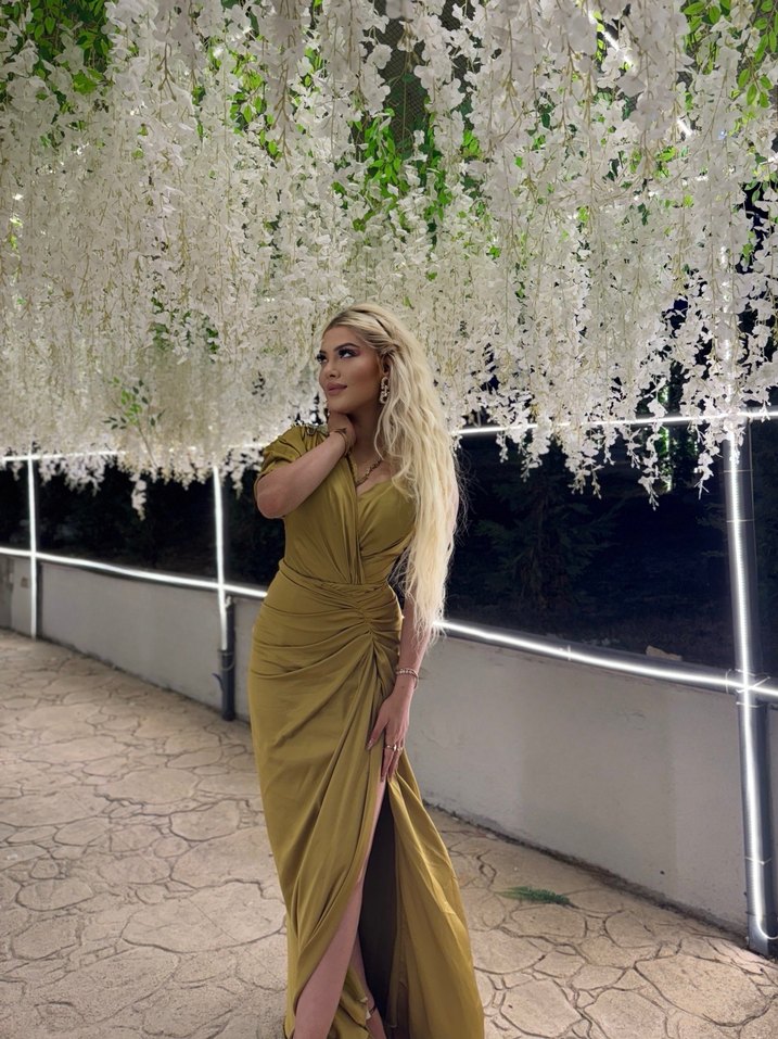 Kenzel Kadın Uzun Drapeli V Yaka Abiye Elbise - Görsel 4