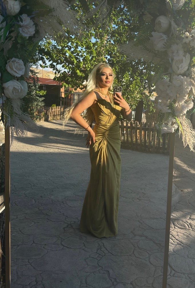 Kenzel Kadın Uzun Drapeli V Yaka Abiye Elbise - Görsel 5