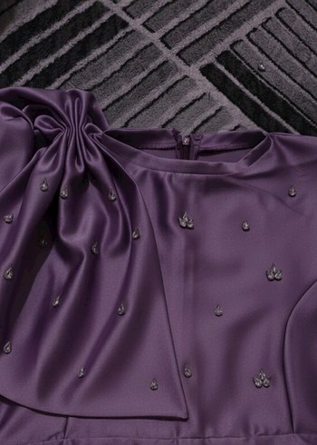 Uzun Mor Drapeli Tesettür Abiye Elbise - Görsel 2