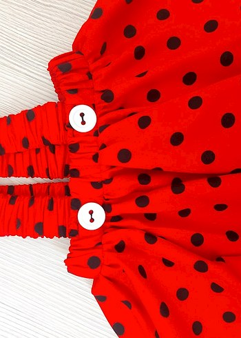 Kırmızı Puantiyeli Kız Çocuk Elbise - Görsel 3