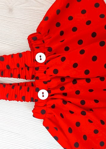 Kırmızı Puantiyeli Kız Çocuk Elbise - Görsel 2