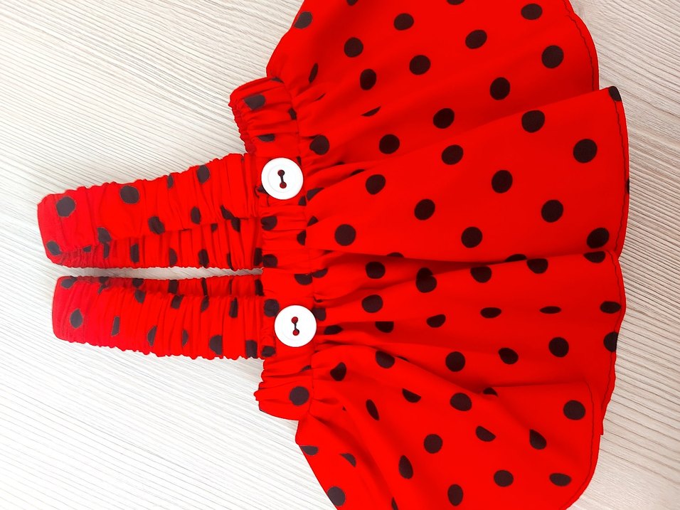 Kırmızı Puantiyeli Kız Çocuk Elbise - Görsel 3