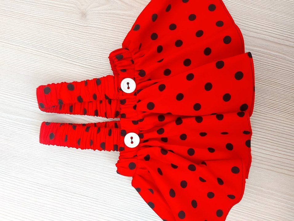 Kırmızı Puantiyeli Kız Çocuk Elbise - Görsel 2