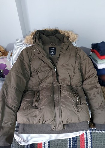 Haki Kürklü Kadın Kışlık Mont - Görsel 2