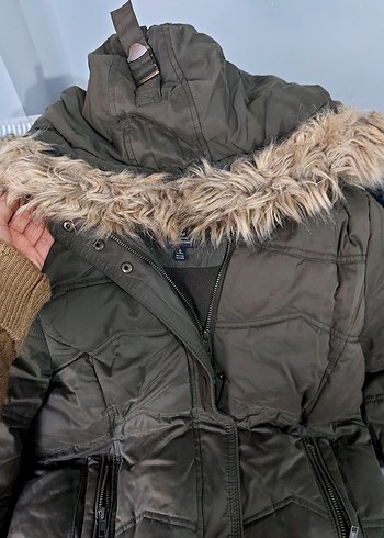 Haki Kürklü Kadın Kışlık Mont - Görsel 3