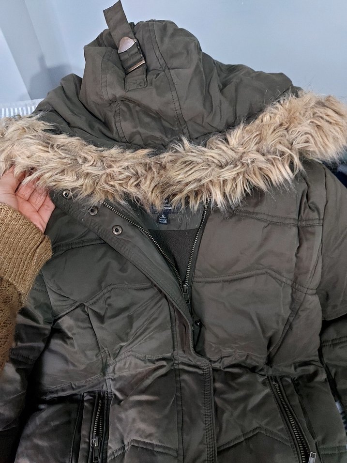 Haki Kürklü Kadın Kışlık Mont - Görsel 3
