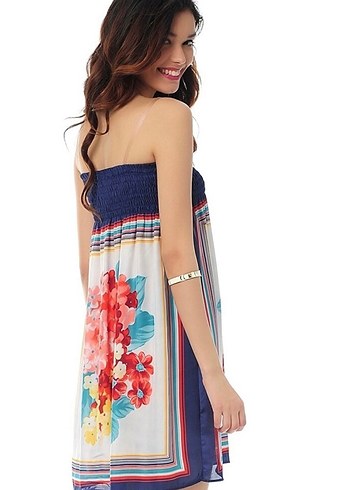 Çiçek Desenli Straplez plaj elbisesi - Görsel 2