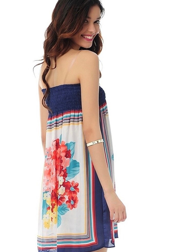 Çiçek Desenli Straplez plaj elbisesi - Görsel 2