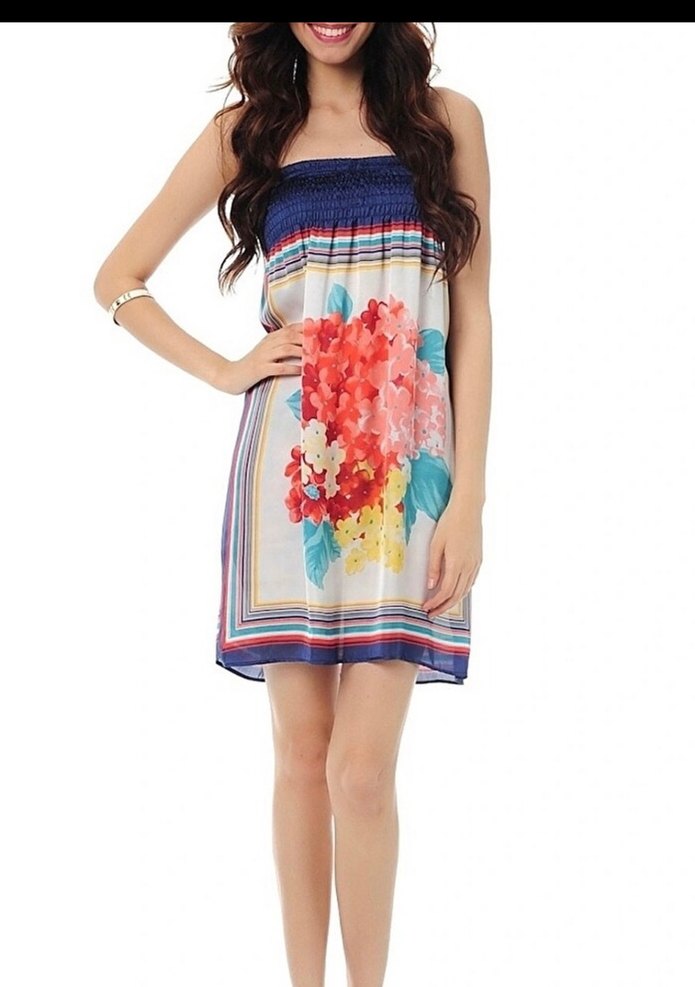 Çiçek Desenli Straplez plaj elbisesi - Görsel 3