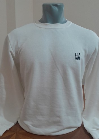 Lufian Beyaz Erkek Sweatshirt, Bisiklet Yaka, Rahat Kesim