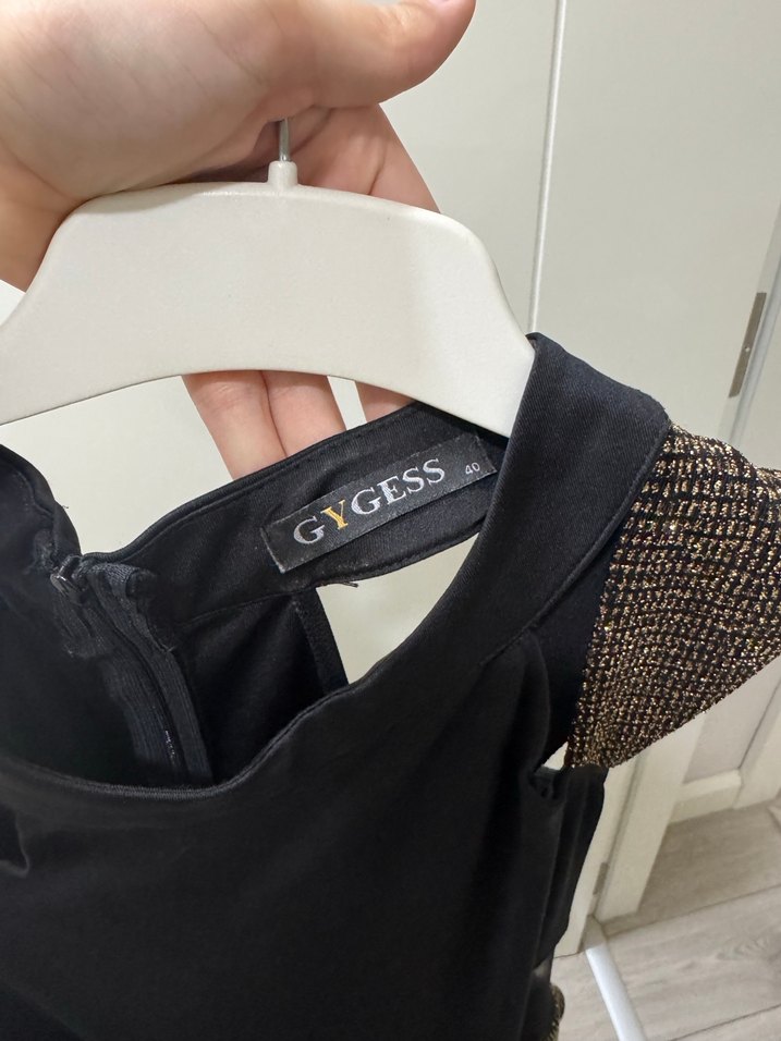 Siyah sim ve tül detaylı Uzun Abiye Elbise - Görsel 4