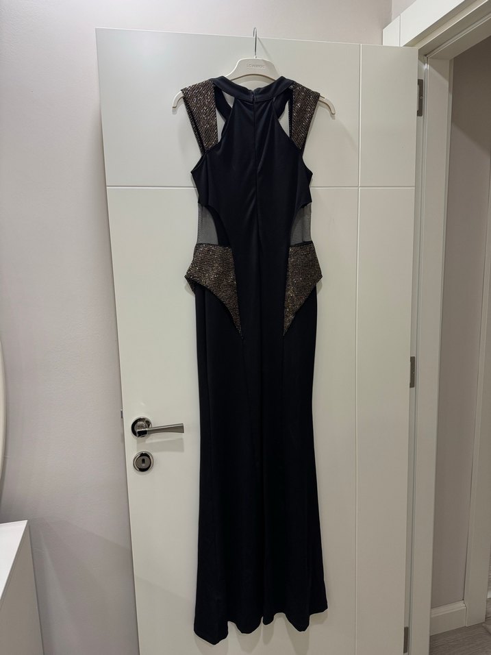 Siyah sim ve tül detaylı Uzun Abiye Elbise - Görsel 2