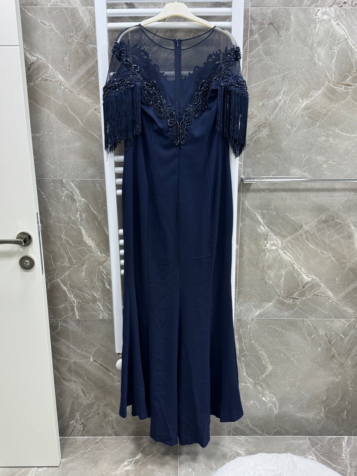 Lacivert İşlemeli Uzun Abiye Elbise - Görsel 2