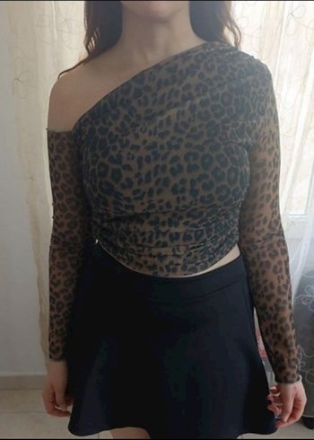 Leopar desenli Çapraz Bluz