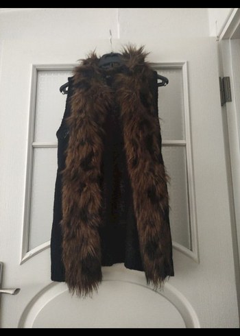 Zara Kahverengi Kürklü Uzun Yün Kadın Yelek