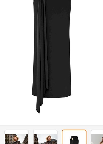 Drapeli Uzun Siyah  Etek - Görsel 2