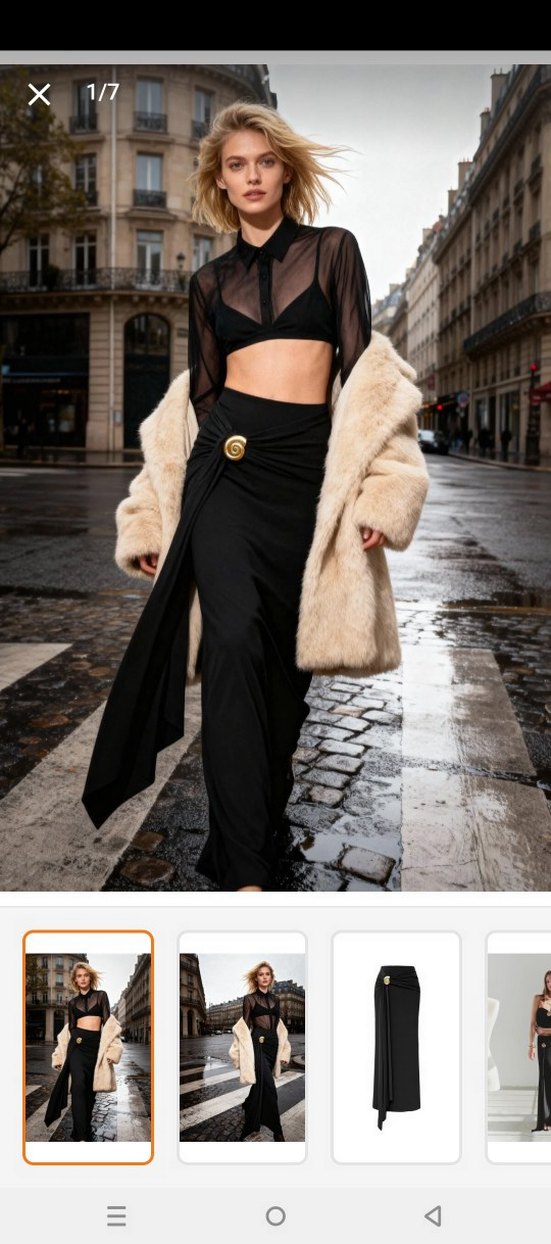 Drapeli Uzun Siyah  Etek - Görsel 4