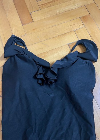 Kadın siyah Drapeli İp Askılı Mayo - Görsel 2