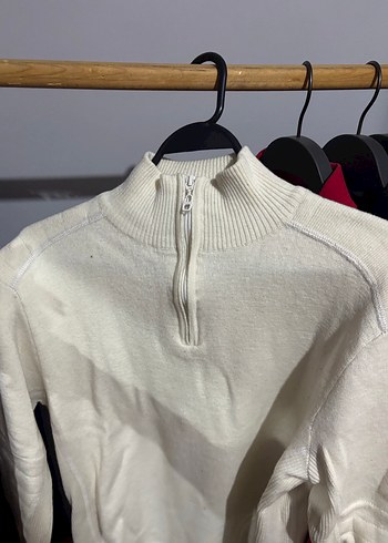 Beyaz Kadın Pamuklu Boğazlı Triko Kazak - Görsel 2