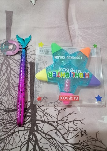 Renkli Deniz Kızı Kalem ve Yıldız Fosforlu Kalem Seti - Görsel 2