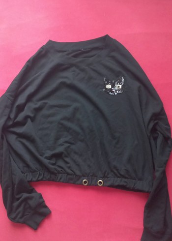 Siyah Baskılı Uzun Kollu Salaş Sweatshirt