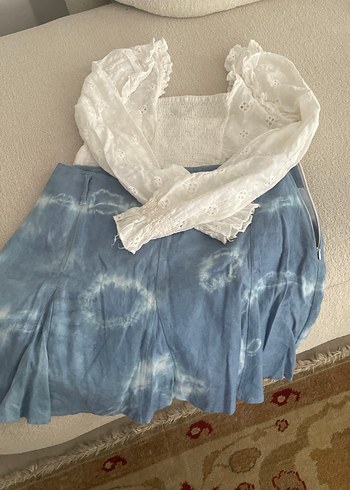 Mavi Tie-Dye Mini Eteği - Görsel 9