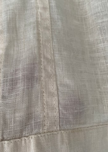 Bej Keten Düğmeli Kadın Gömlek - Görsel 9