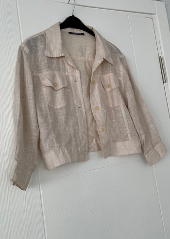 Bej Keten Düğmeli Kadın Gömlek - Görsel 4